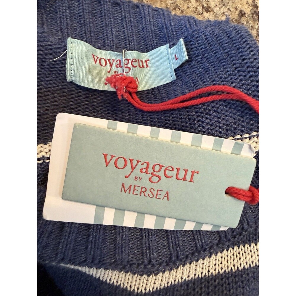 Voyageur By Mersea Sweater Vest Navy White Striped Preppy Coastal NWT Sz L - Picture 4 of 6